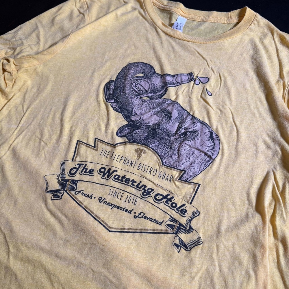 "The Watering Hole" Elephant‎ Tavern & Bar Graphic Tee Yellow Large Tavern Pub